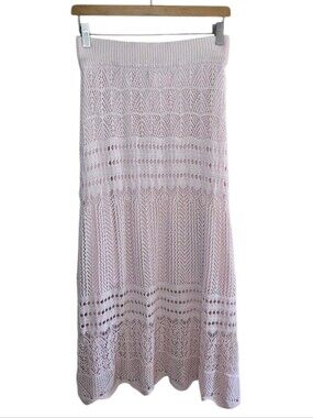 Everyday Chic Boutique Boho Crochet Woven Maxi Skirt Khaki Beige Size Medium